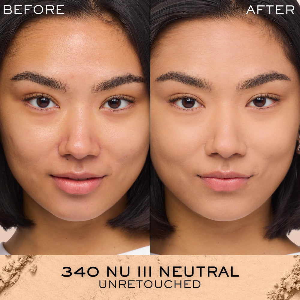 Lancôme Dual Finish dry-application swatch reveals smooth, buildable coverage.