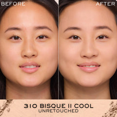 Lancôme Dual Finish Powder Foundation dry-application brush image highlights blendable powder.