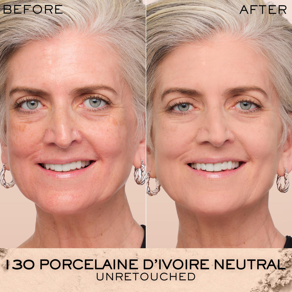 Lancôme Dual Finish Powder Wet Application demonstrates a liquid-like finish option.