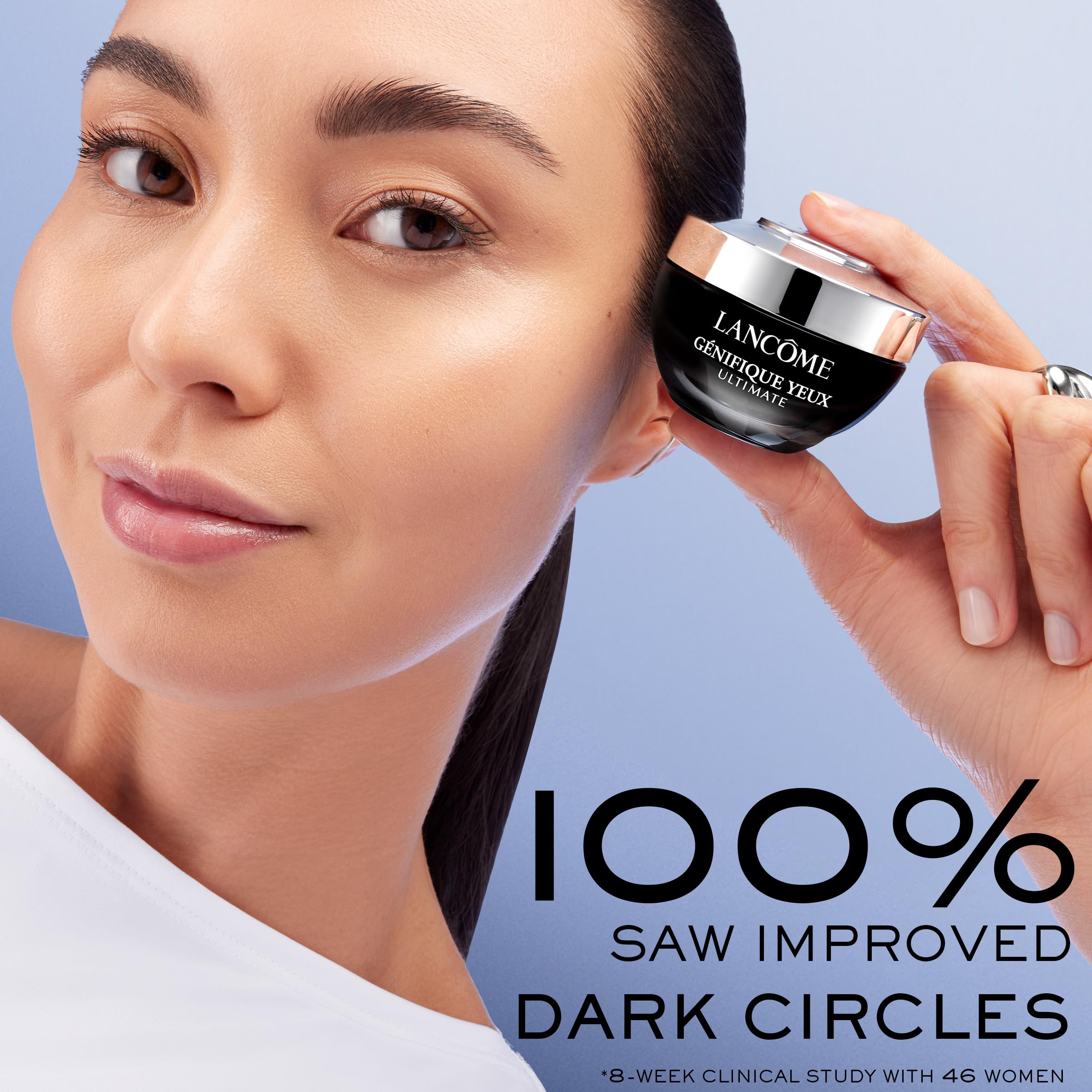Lancôme Génifique Eye Cream texture swatch demonstrates smooth, non-greasy finish.