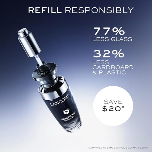 Lancôme Génifique Ultimate Dual Recovery Serum packaging scene highlights premium skincare ritual.