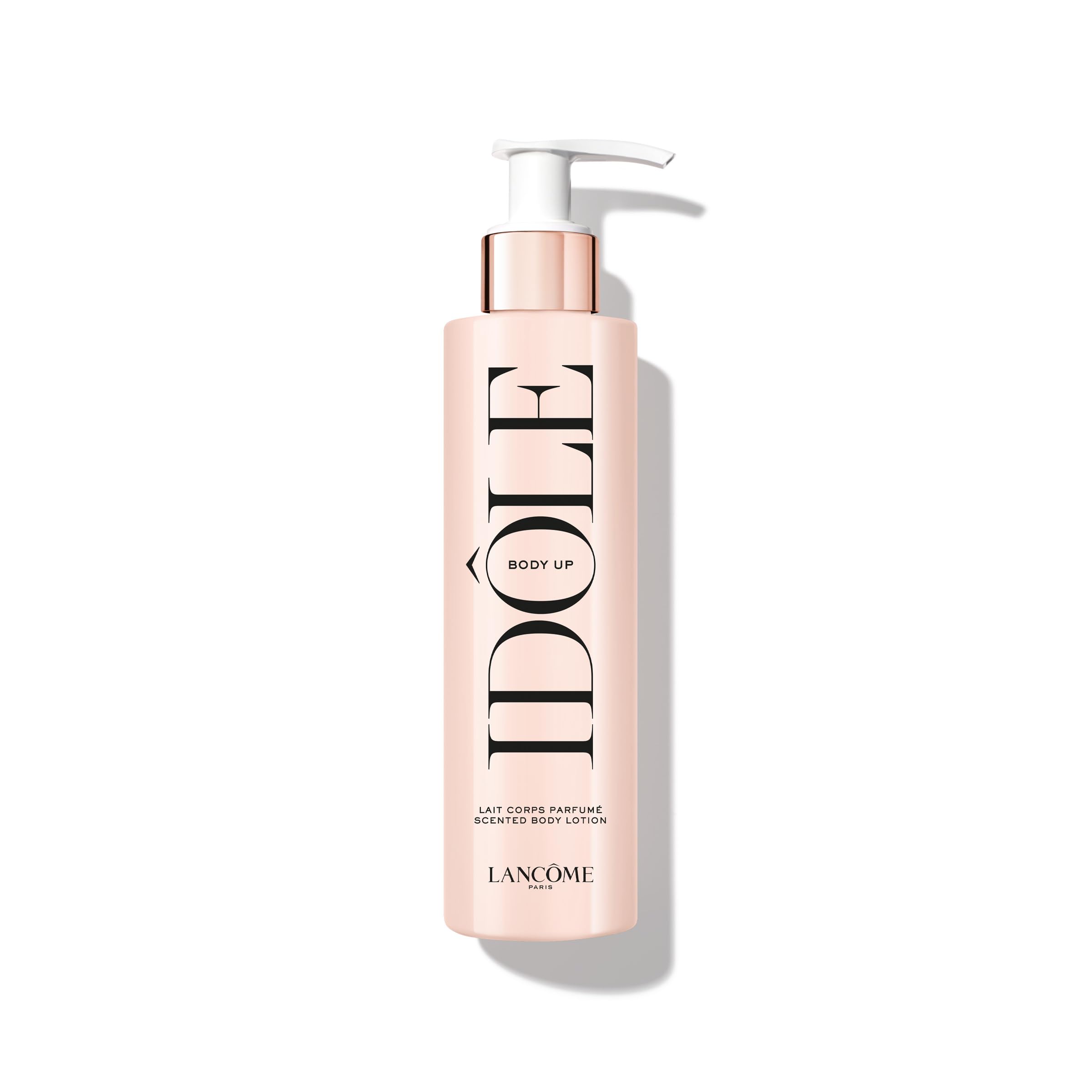 Lancôme Idôle Body Up bottle close-up highlights lightweight hydration for daily refreshment.
