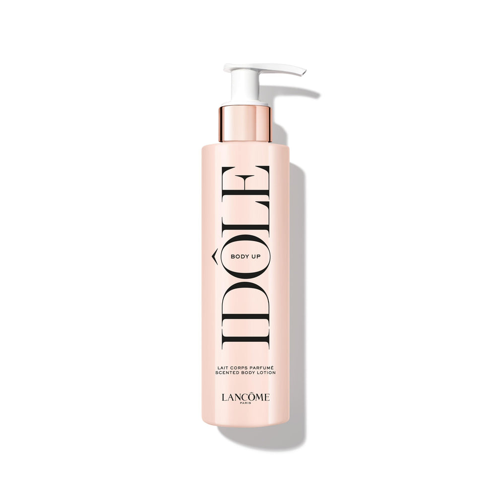 Lancôme Idôle Body Up bottle close-up highlights lightweight hydration for daily refreshment.