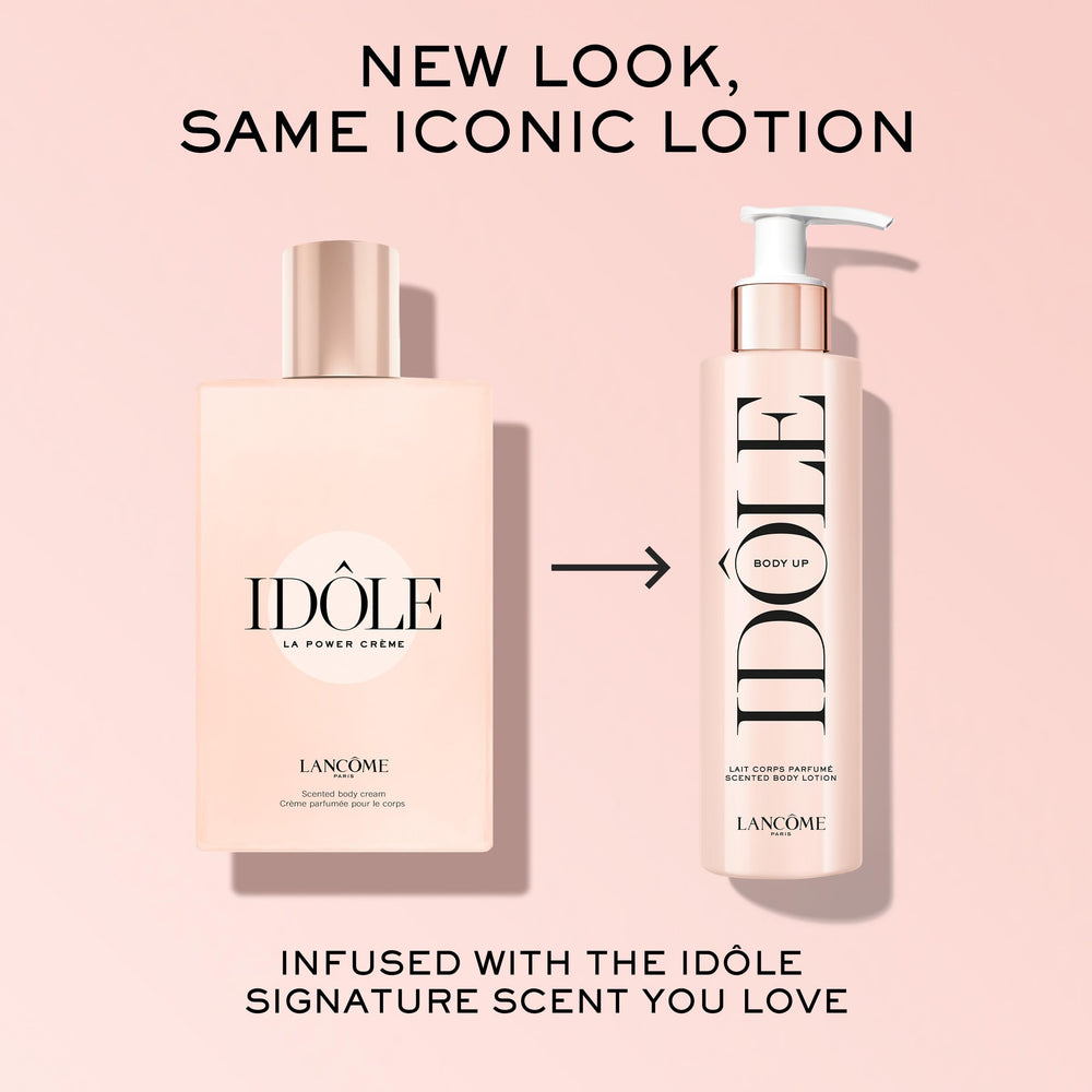 Lancôme Idôle Body Up packaging on shelf reflects a clean, modern design.