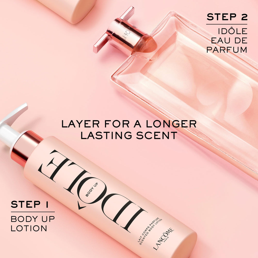 Lancôme Idôle Body Up 6.7 oz bottle size emphasized for everyday use.