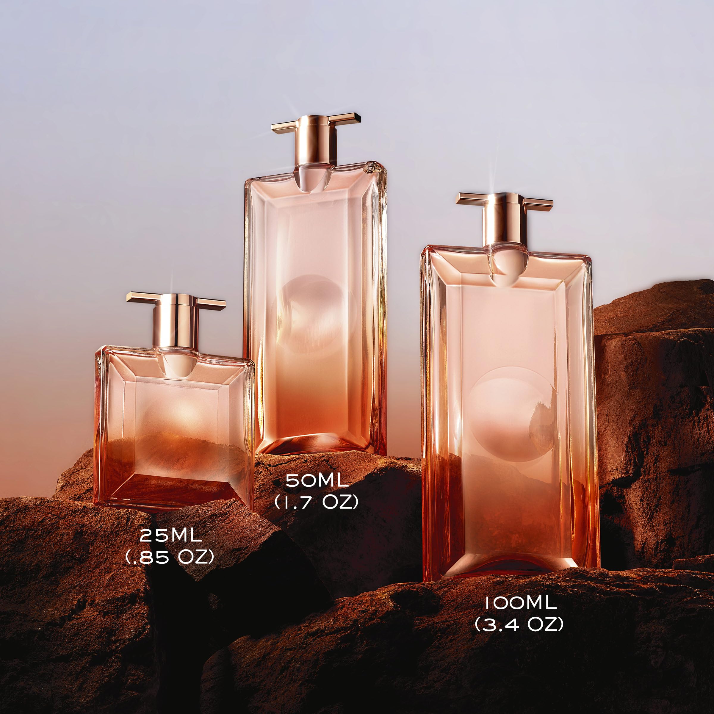 Lancôme Idôle Now application points shows warm skin boost for stronger scent.