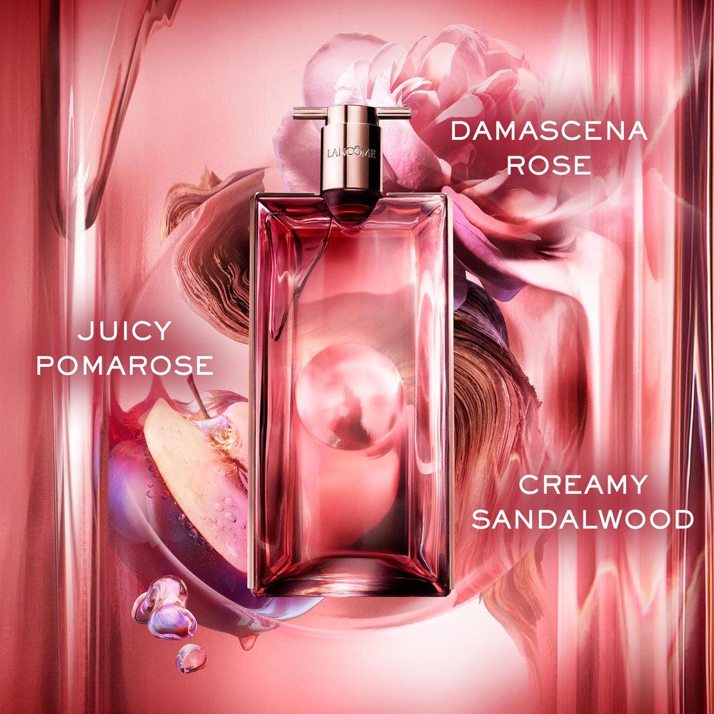 Lancôme Idôle Power bottle shows woody base for warmth and depth.