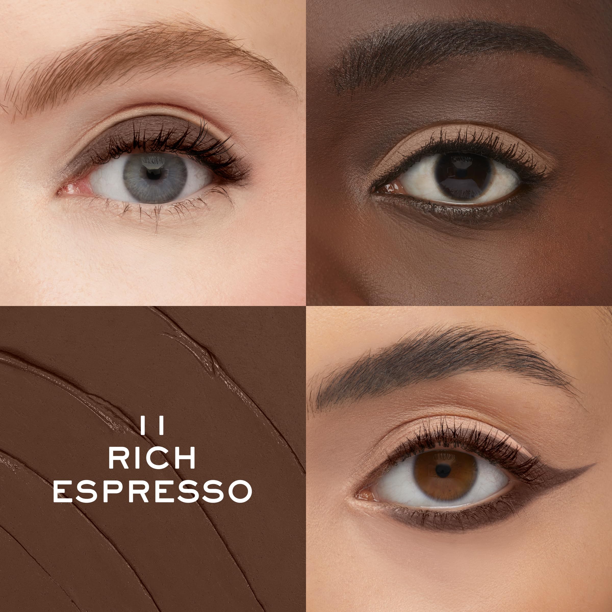 Lancôme Idôle Tint matte espresso swatch demonstrates crease-resistant matte color.
