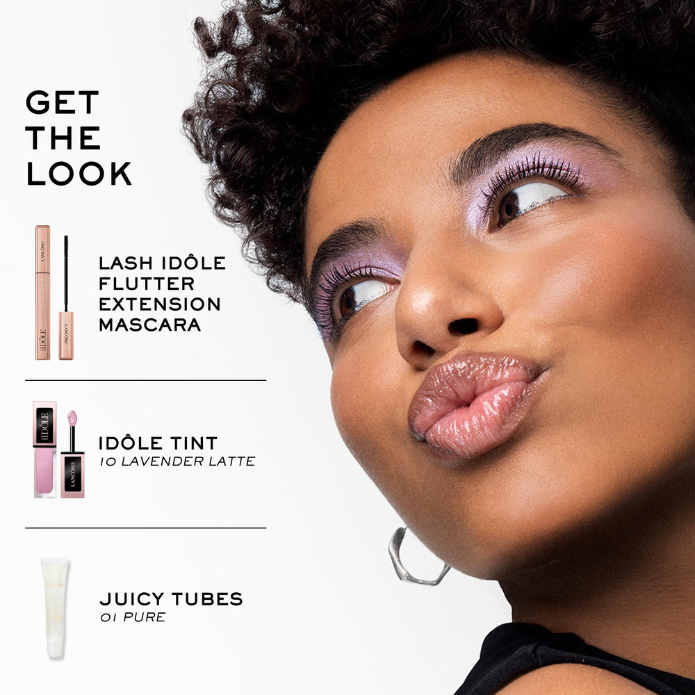 Lancôme Idôle Tint lavender-latte swatch close-up shows color payoff.