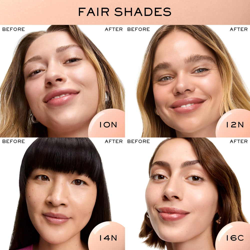 Lancôme Idôle 3 Serum Tint dewy finish close-up highlights glow and natural-looking coverage.