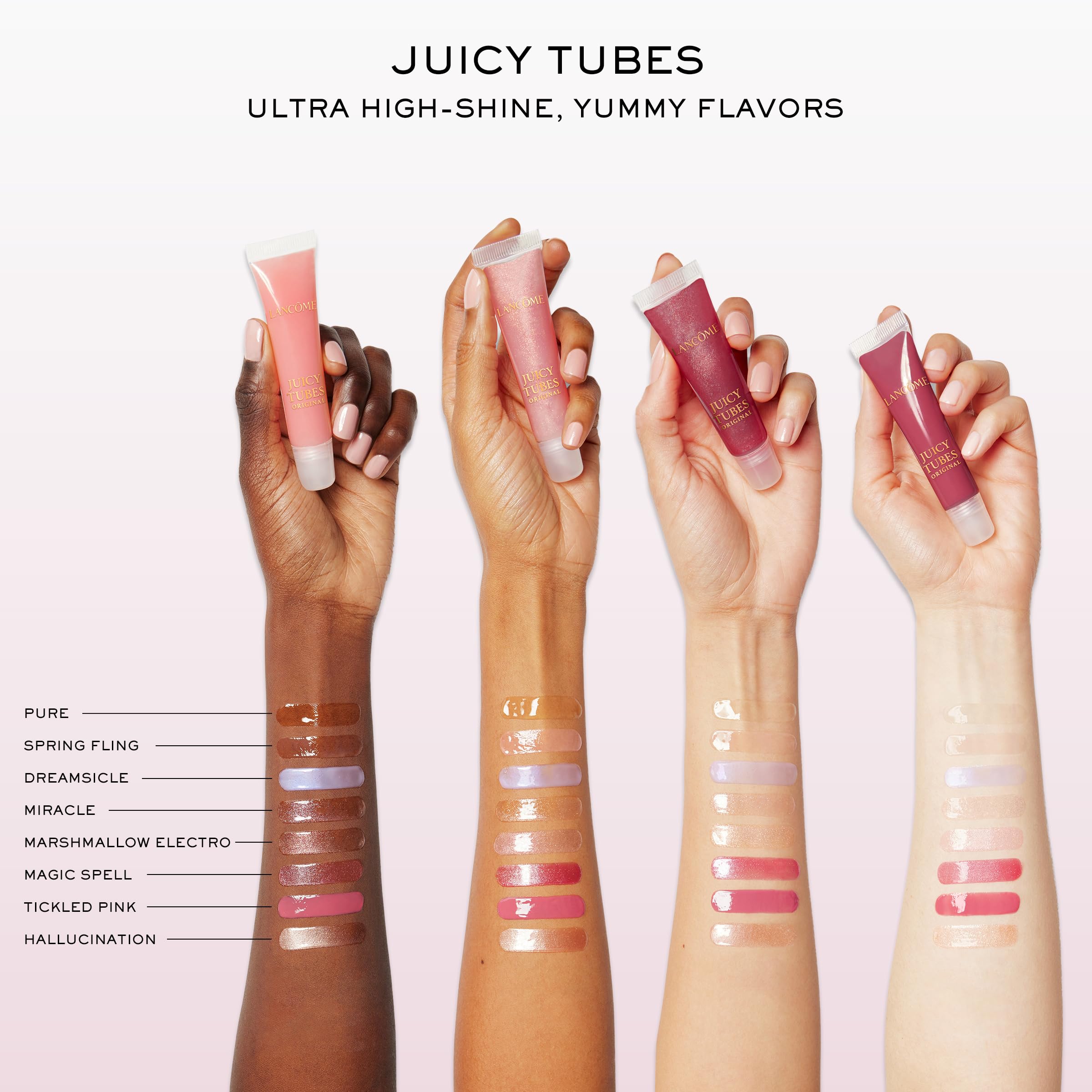 Lancôme Juicy Tubes worn alone adds shimmering shine and lip contour.