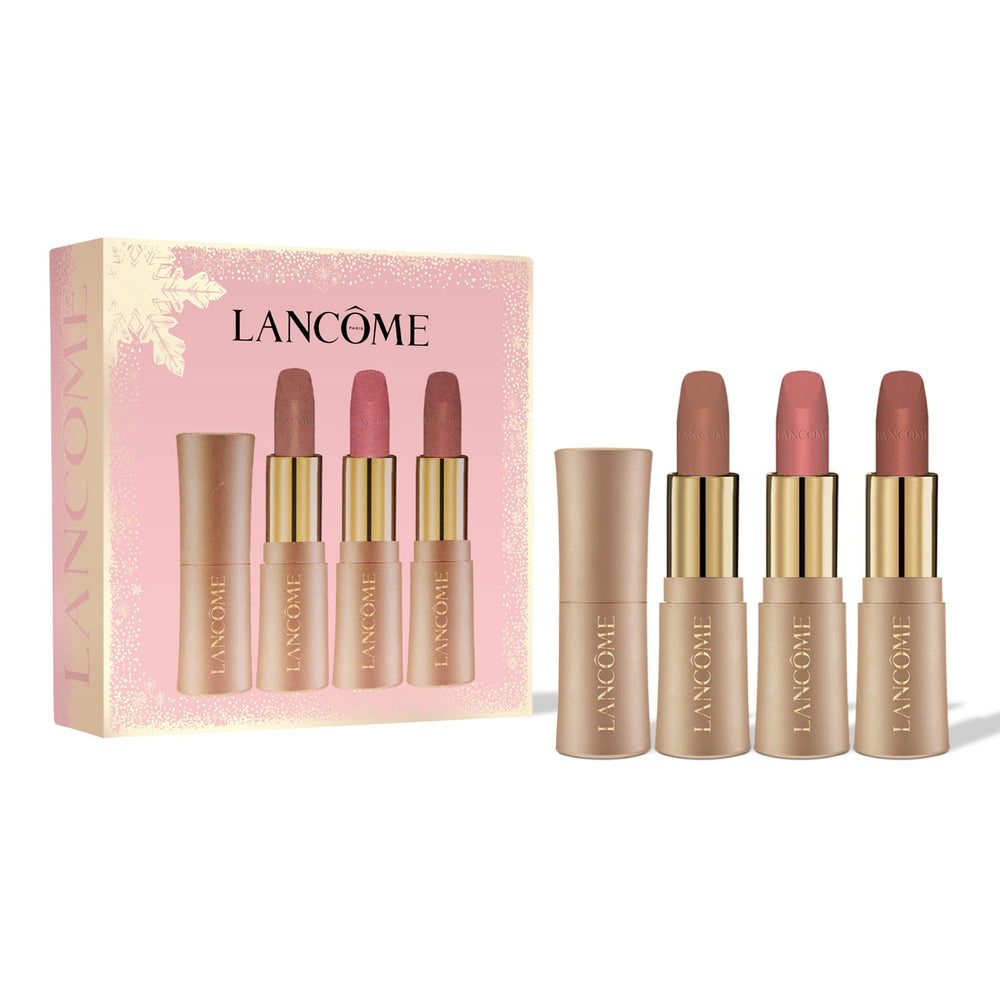 Lancôme L’Absolu Rouge Intimatte mini trio gift set, ideal for gifting and travel touch-ups.