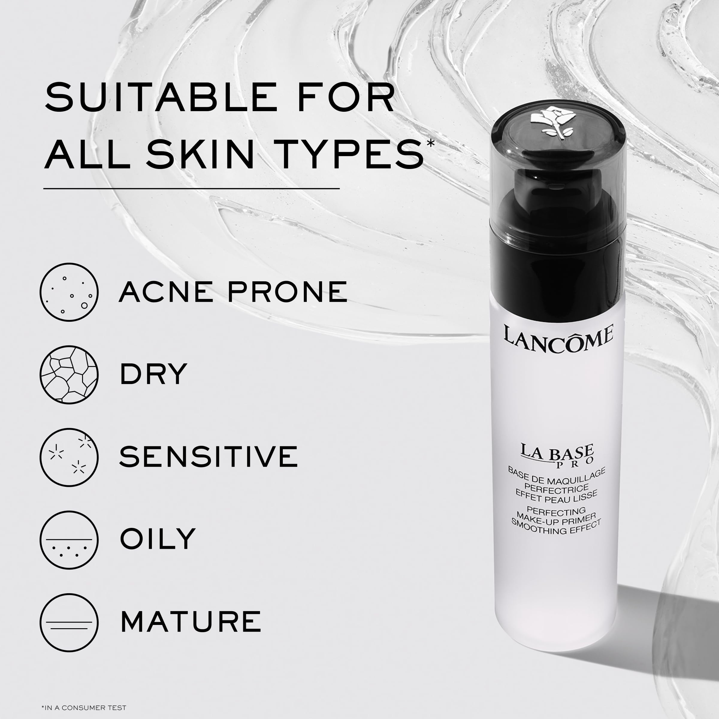 Lancôme La Base Pro even-skin-tone grid indicates base compatibility for all skin types.