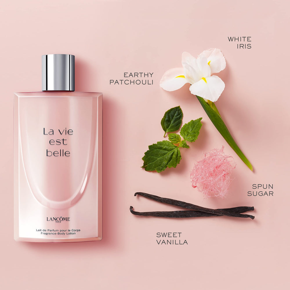 Lancôme La Vie Est Belle lotion pump application demonstrates easy, even moisturization