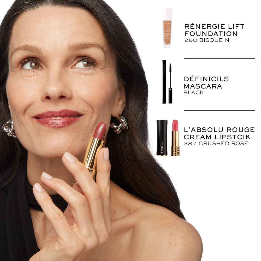 Lancôme L'Absolu Rouge 264 Peut Être on lips demonstrates vibrant shade.