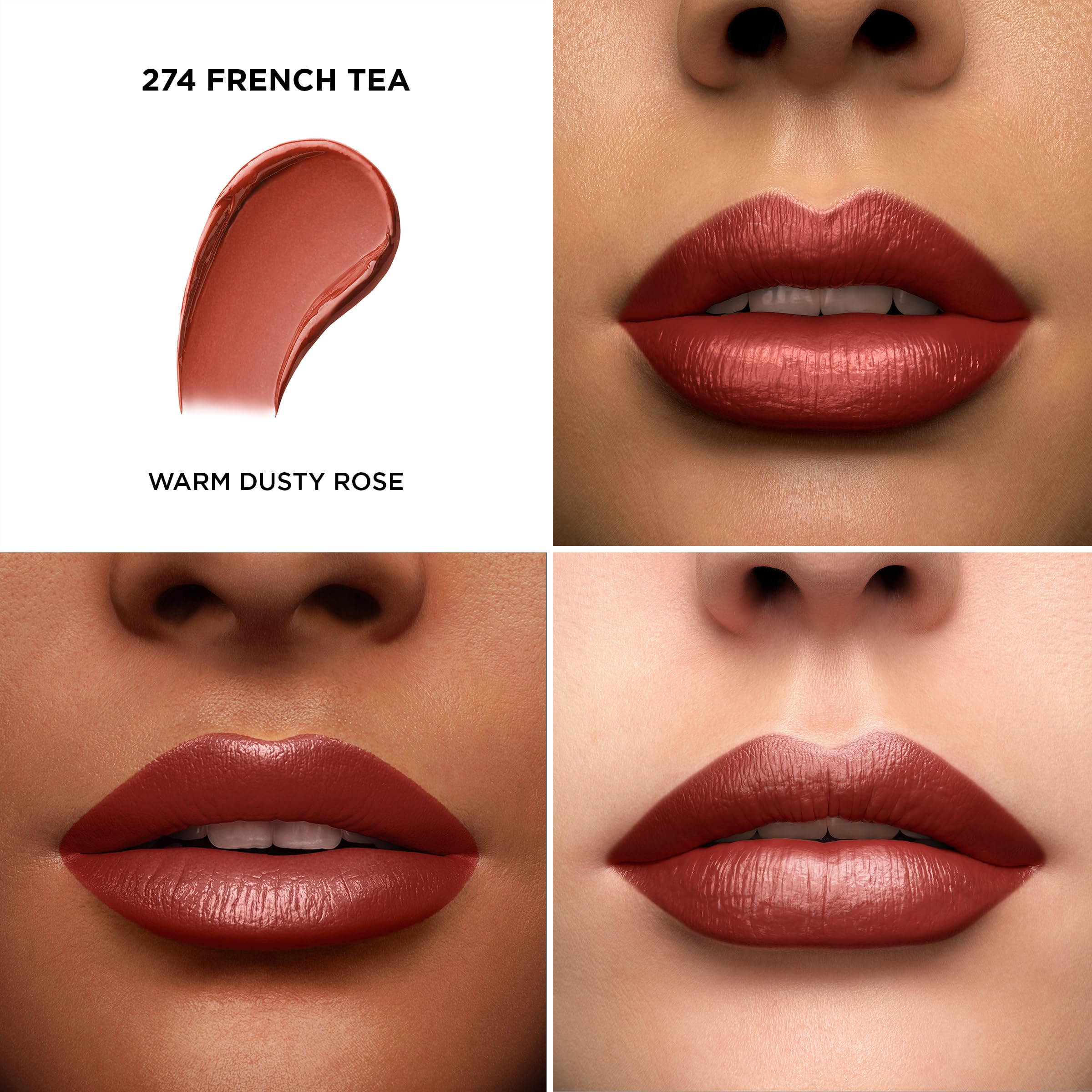 Lancôme L Abslou Rouge 274 French Tea lips swatch showing creamy finish