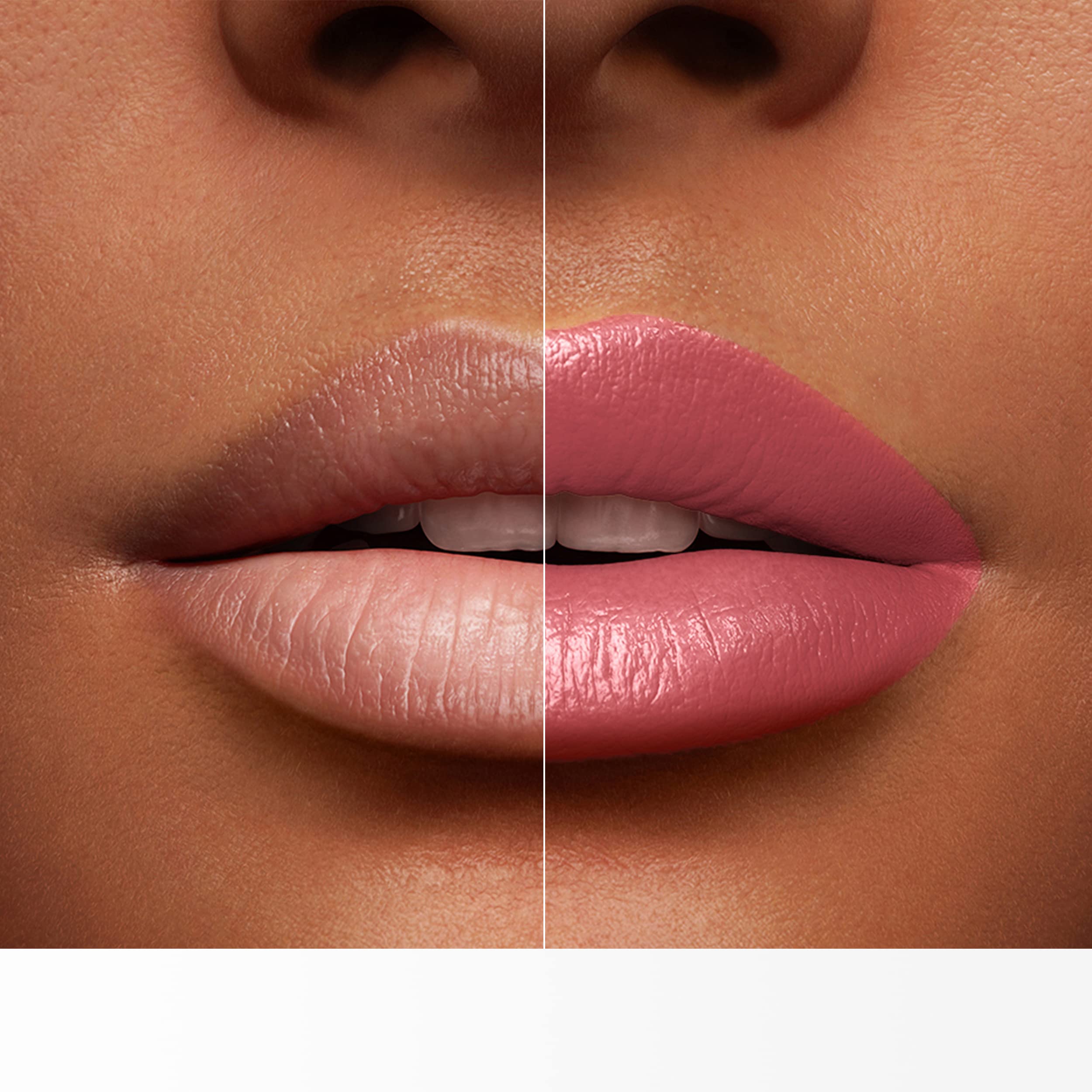 Lancôme L'Absolu Rouge blush-classique on lips demonstrates color payoff for day-to-night looks.