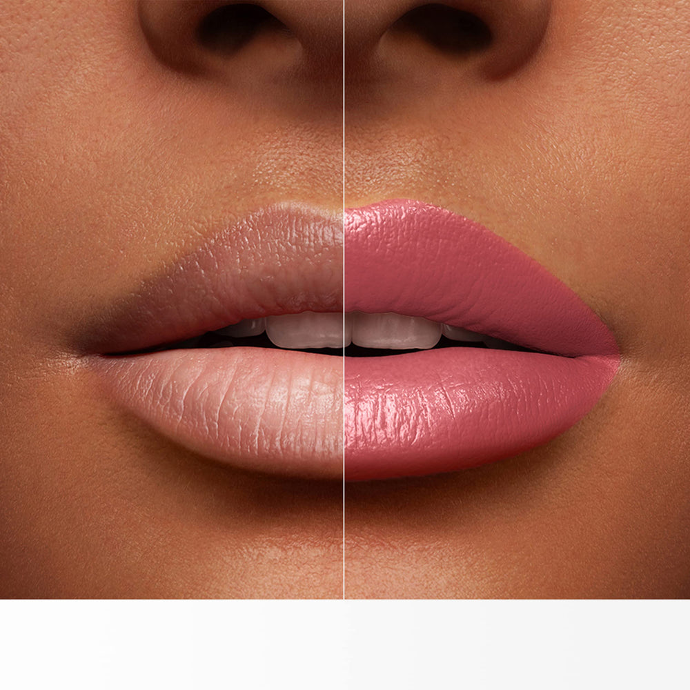 Lancôme L'Absolu Rouge blush-classique on lips demonstrates color payoff for day-to-night looks.