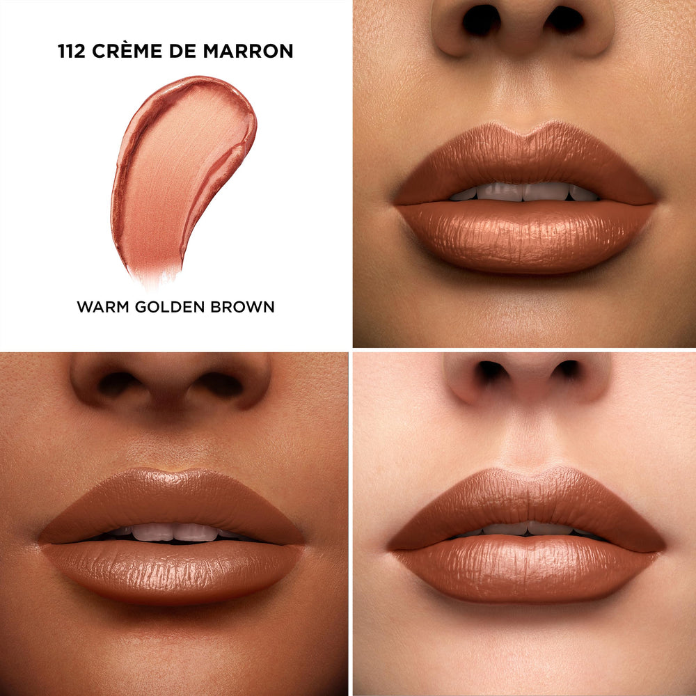 Lancôme L'Absolu Rouge crème de marron swatch shows creamy color payoff.