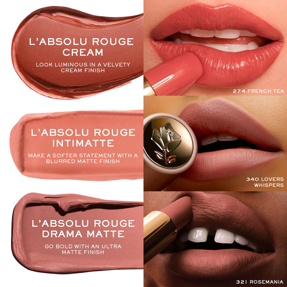 Lancôme LAbsolu Rouge Drama Matte longwear indicates lasting color through extended wear.