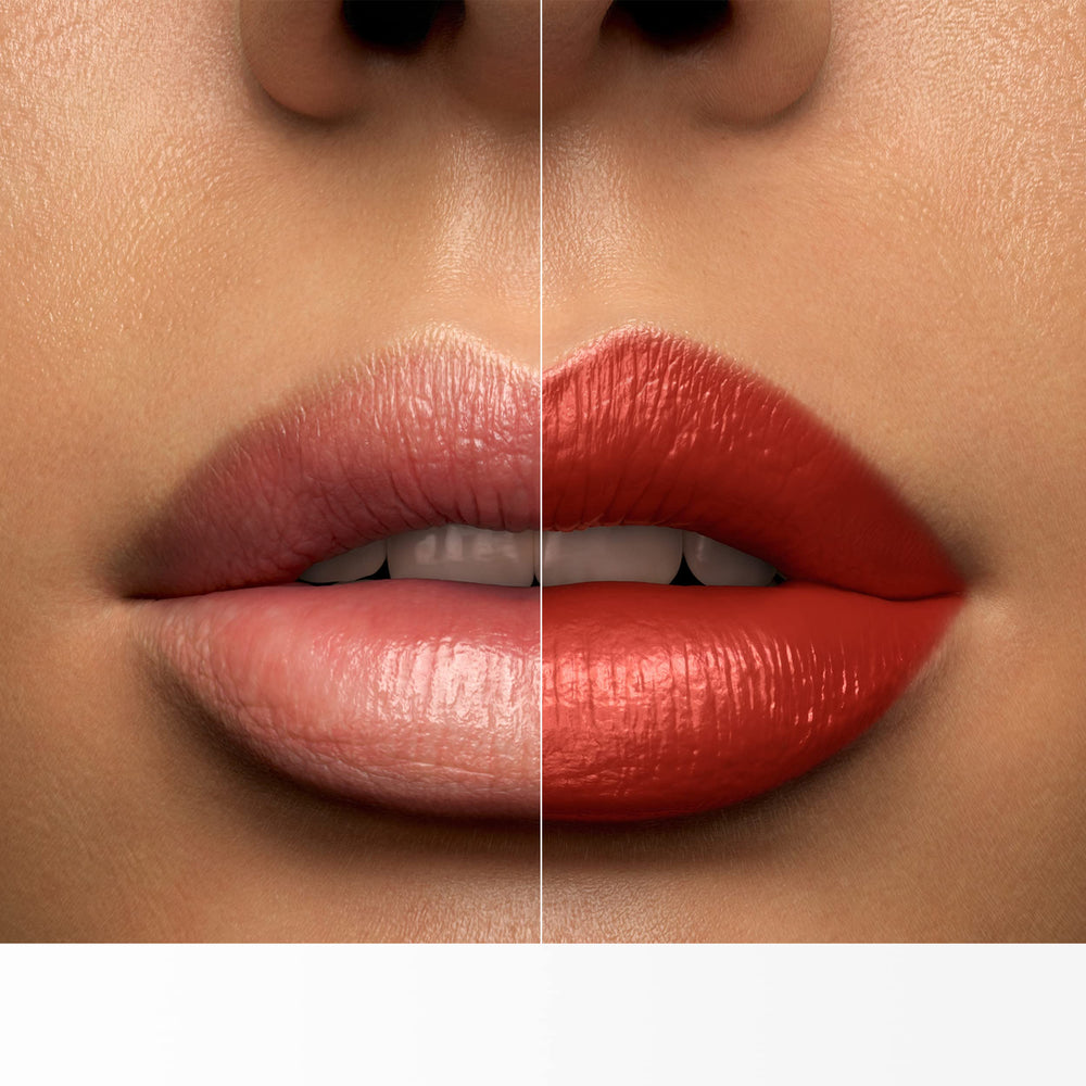 Lancôme L'Absolu Rouge swatches on arm show versatile shade with lasting color.