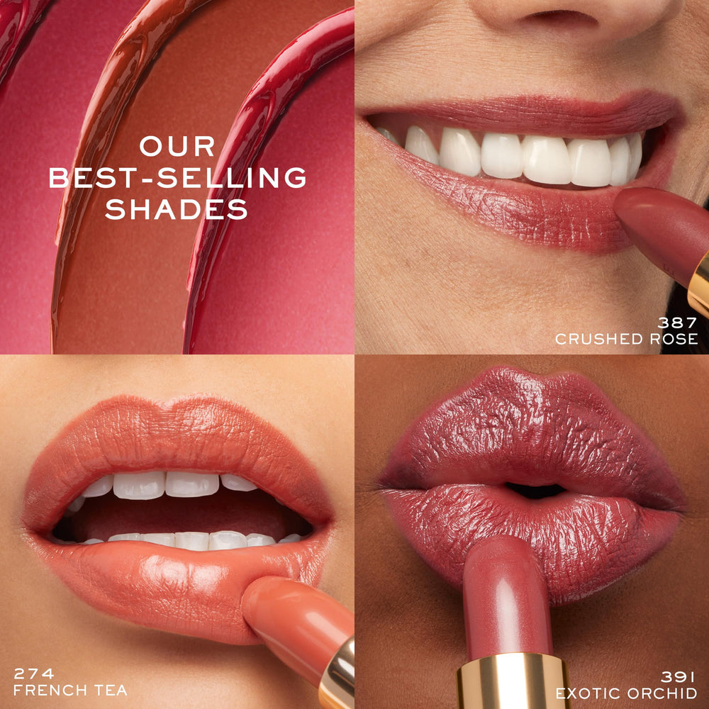Lancôme L'Absolu Rouge lip swatch on arm shows true color payoff.