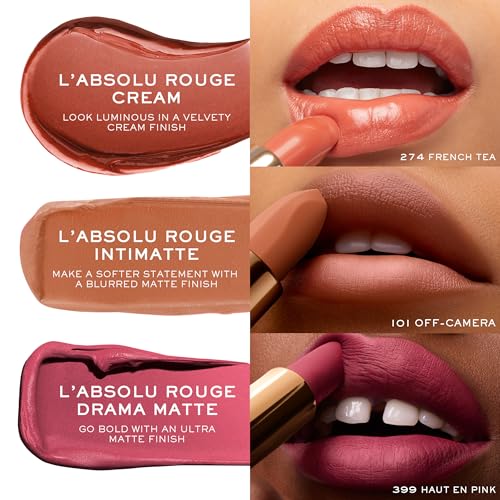 Lancôme L'Absolu Rouge rose-petal-cream evokes luminous finish.