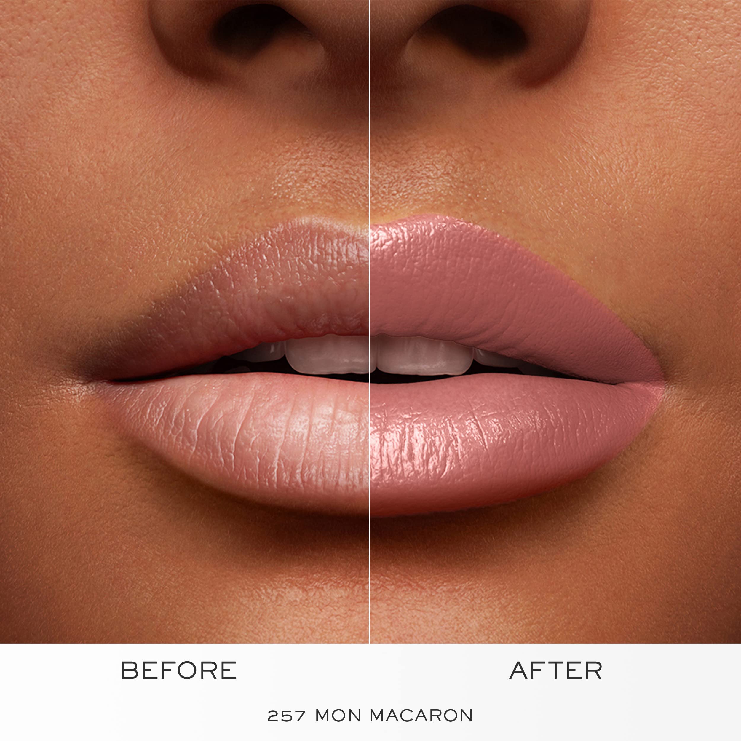 Lancôme L'Absolu Rouge smudge-resistant formula staying power on a lip swatch.