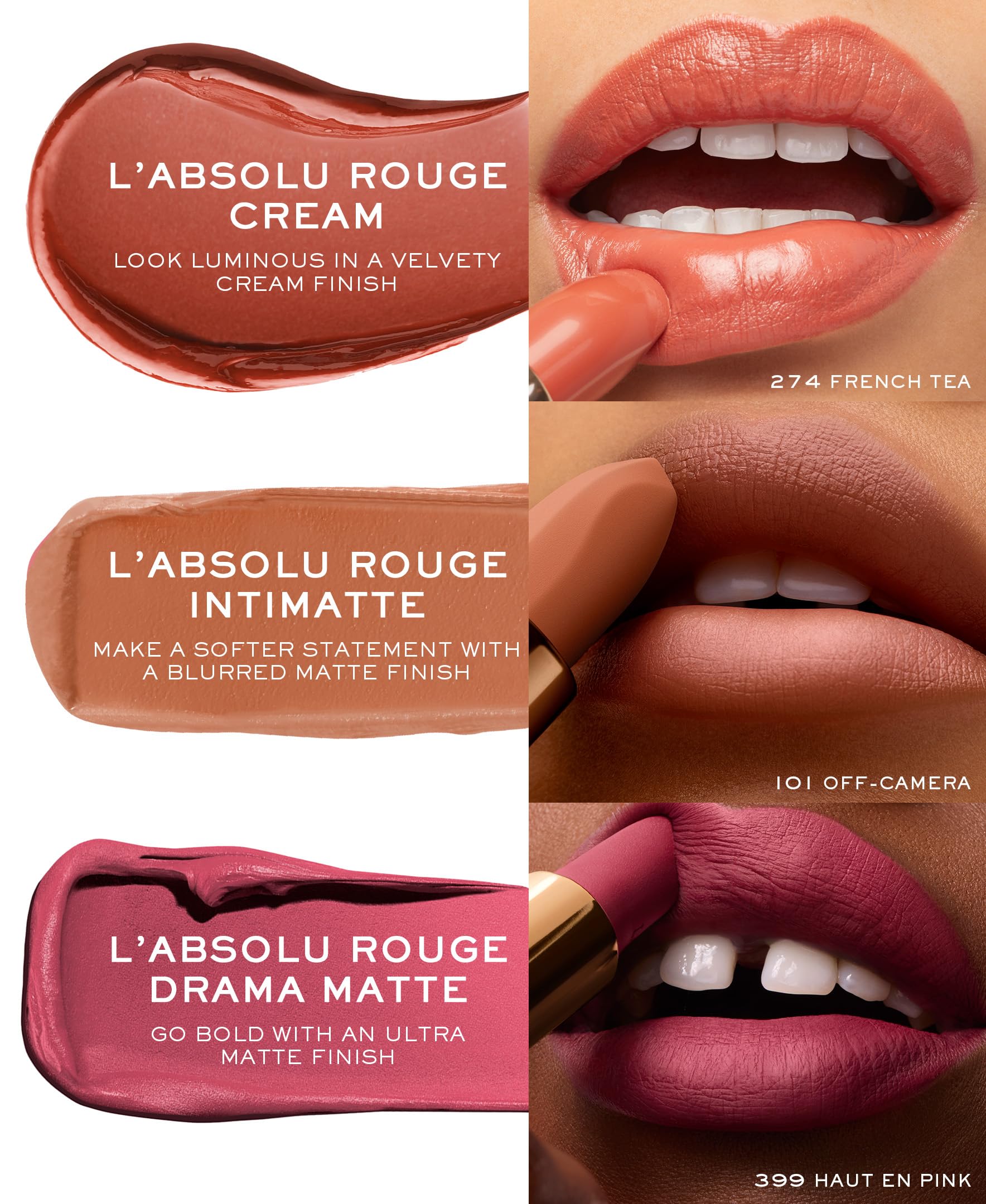 Lancôme L'Absolu Rouge Tendre Mirage hydration hyaluronic-acid shot highlights plump lips.