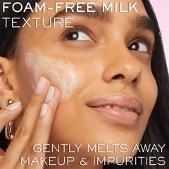 Lancôme Lait Galatée Confort cleanser texture close-up highlighting honey and almond oil conditioning.
