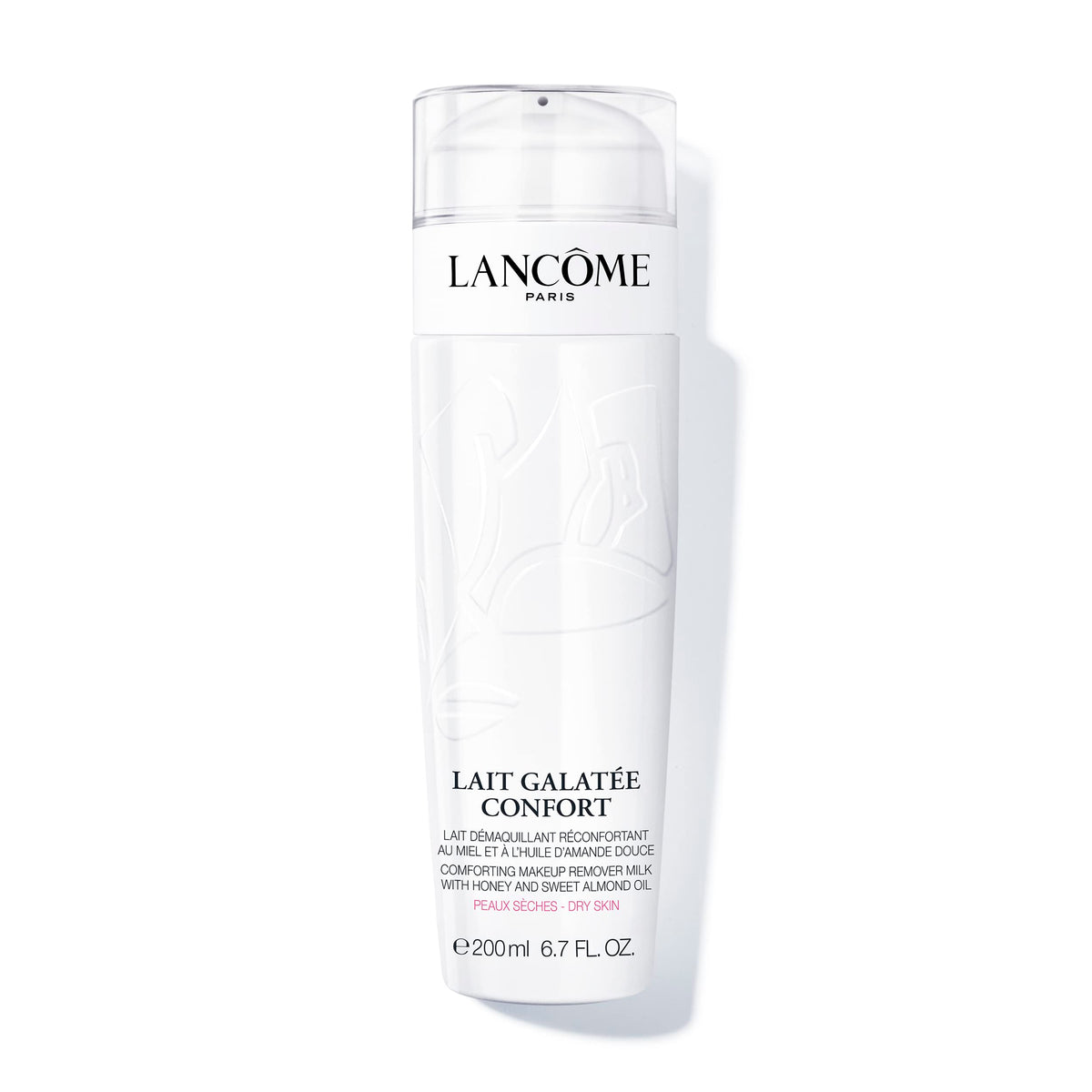 Lancôme Lait Galatée Confort makeup remover bottle with milky texture offering gentle cleansing and hydration.