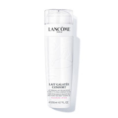 Lancôme Lait Galatée Confort makeup remover bottle with milky texture offering gentle cleansing and hydration.
