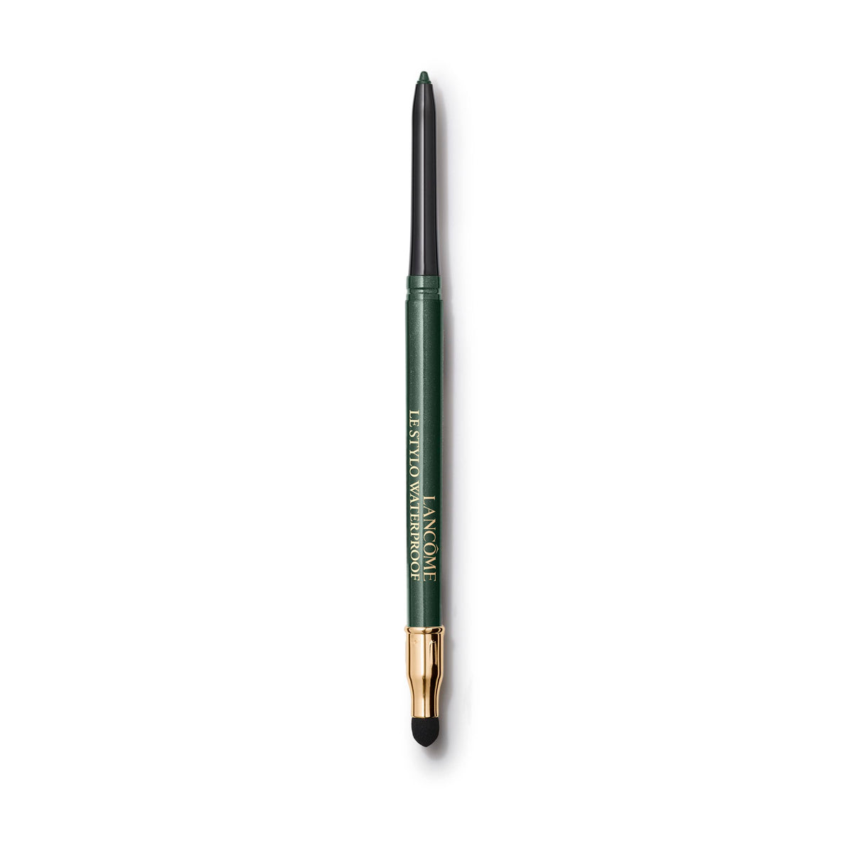 Lancôme Le Stylo Waterproof Eyeliner Ivy swatch shows rich pigment for precise lash-line definition.