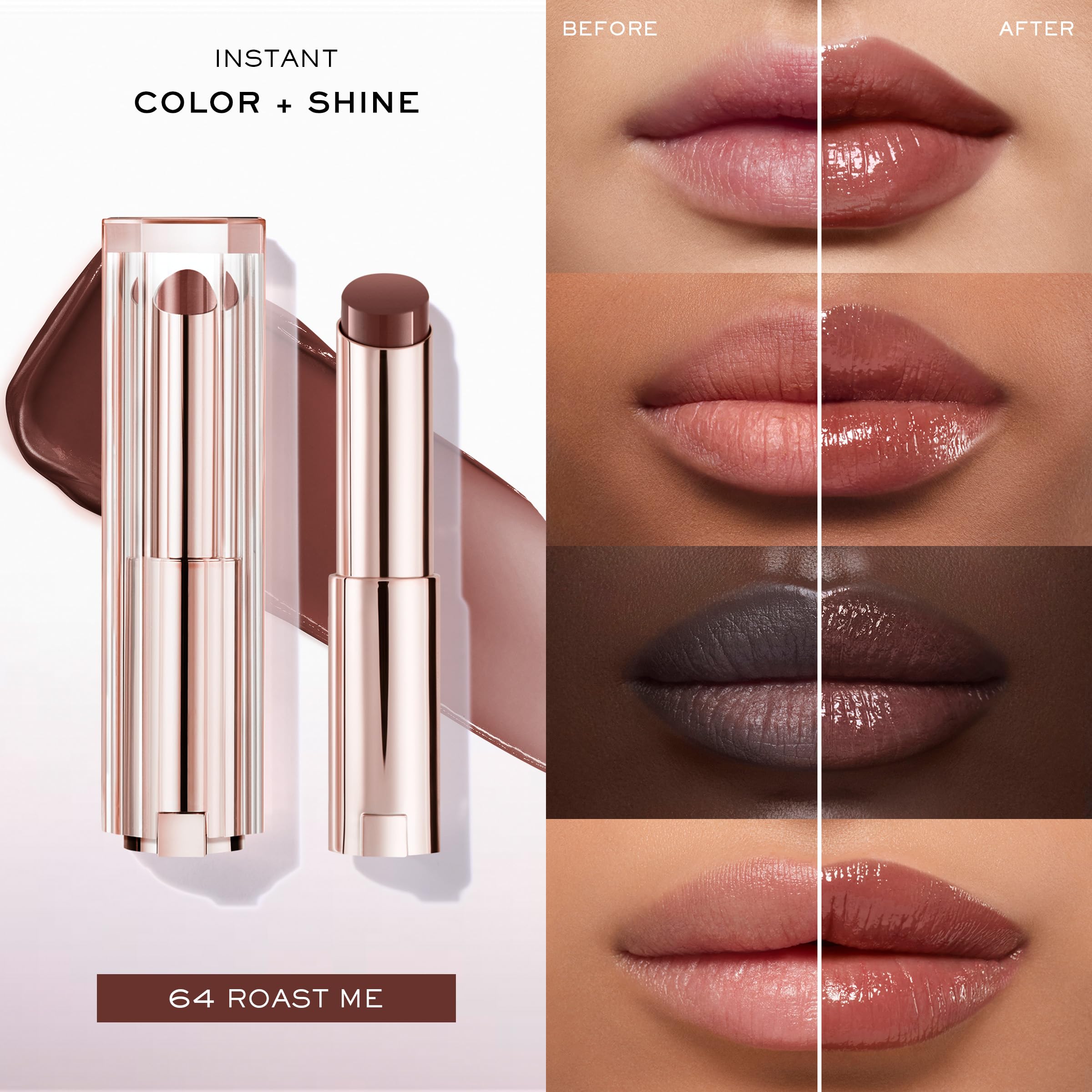 Lancôme Lip Idôle Butterglow balm application glide shows smooth, non-sticky texture.