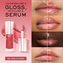 Lancôme Lip Idôle JuicyTreat jumbo applicator contours lips for even coverage and bold shine.
