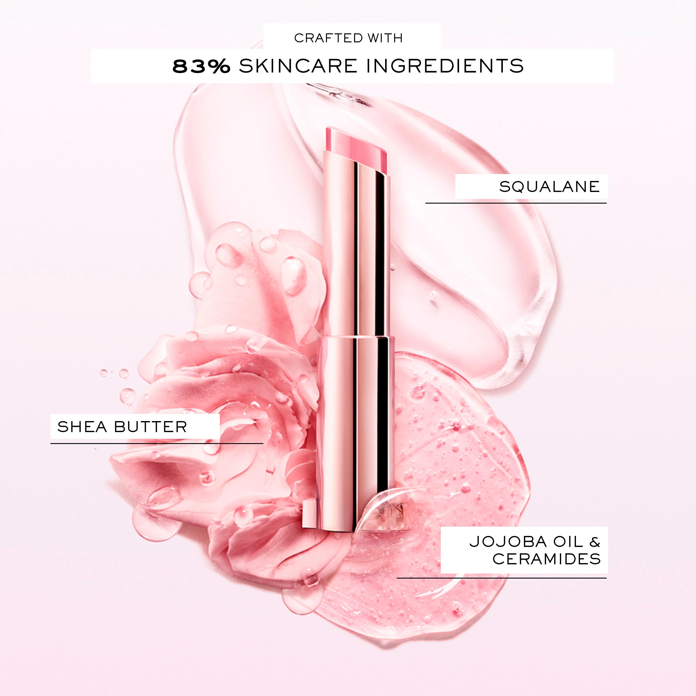 Lancôme Lip Idôle Squalane-12 Butterglow balm on finger demonstrates moisture-rich glide.
