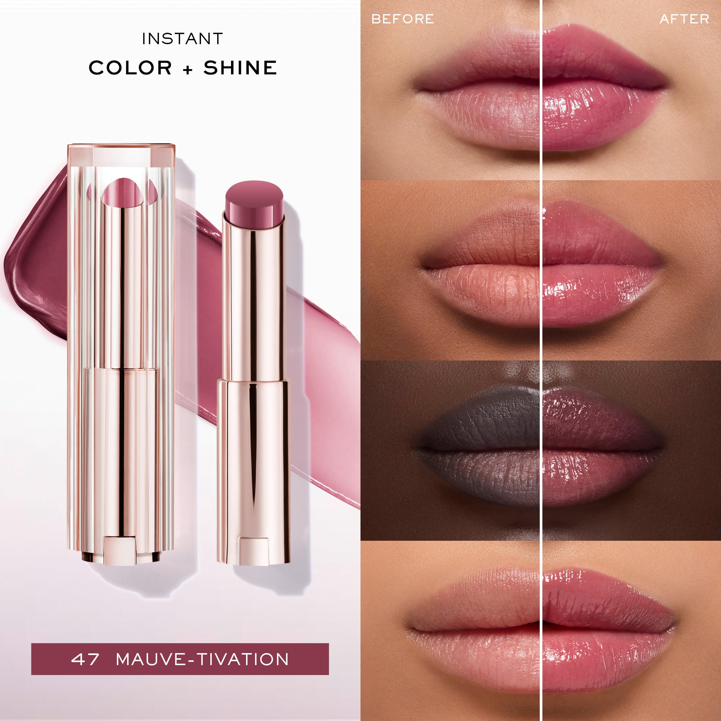 Lancôme Lip Idôle Butterglow balm sheer swatch on lips.