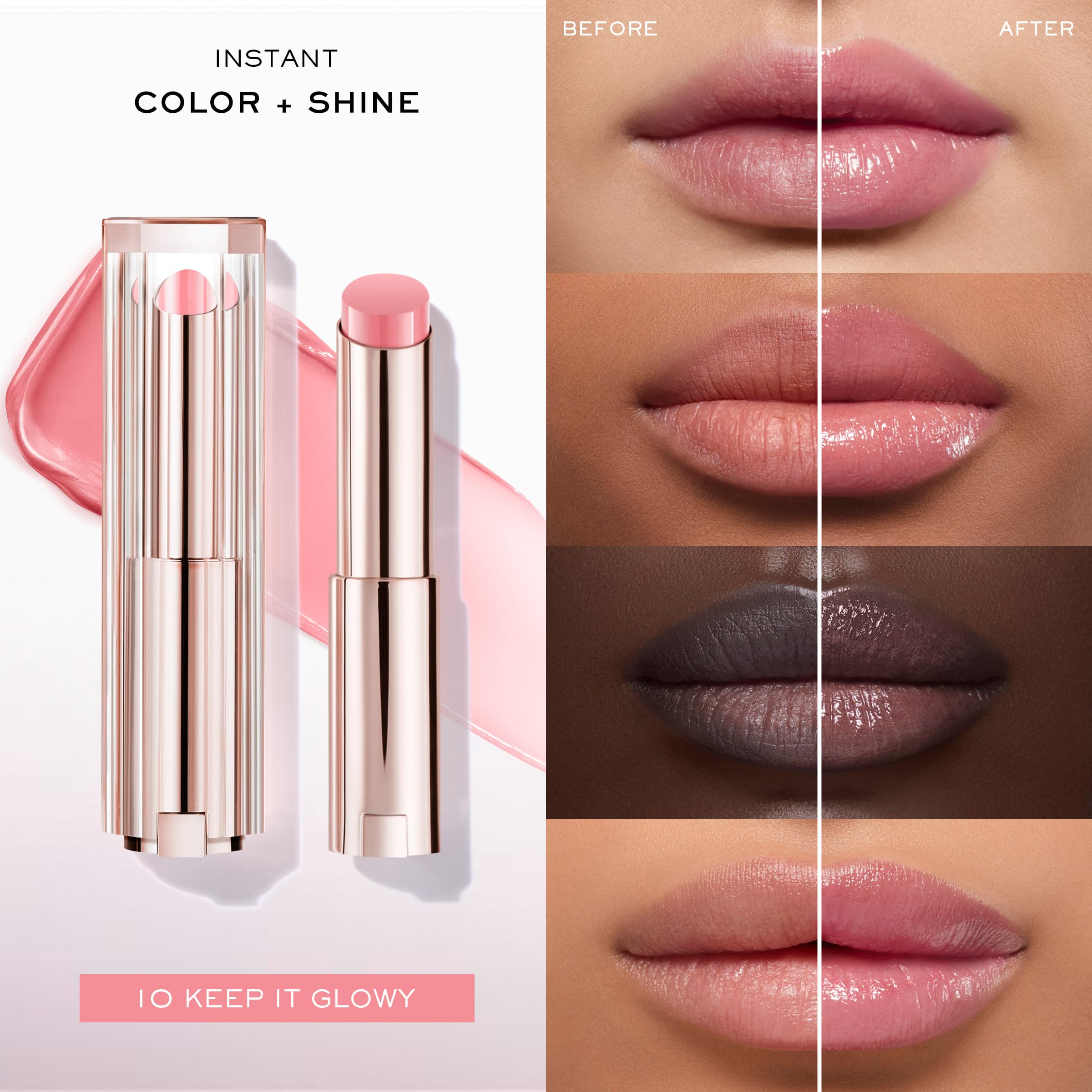 Lancôme Lip Idôle Squalane-12 Butterglow balm texture highlights lightweight glide.