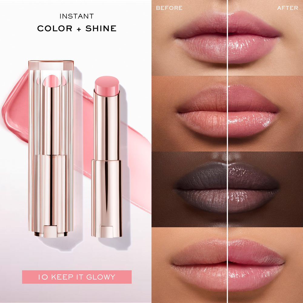 Lancôme Lip Idôle Squalane-12 Butterglow balm texture highlights lightweight glide.
