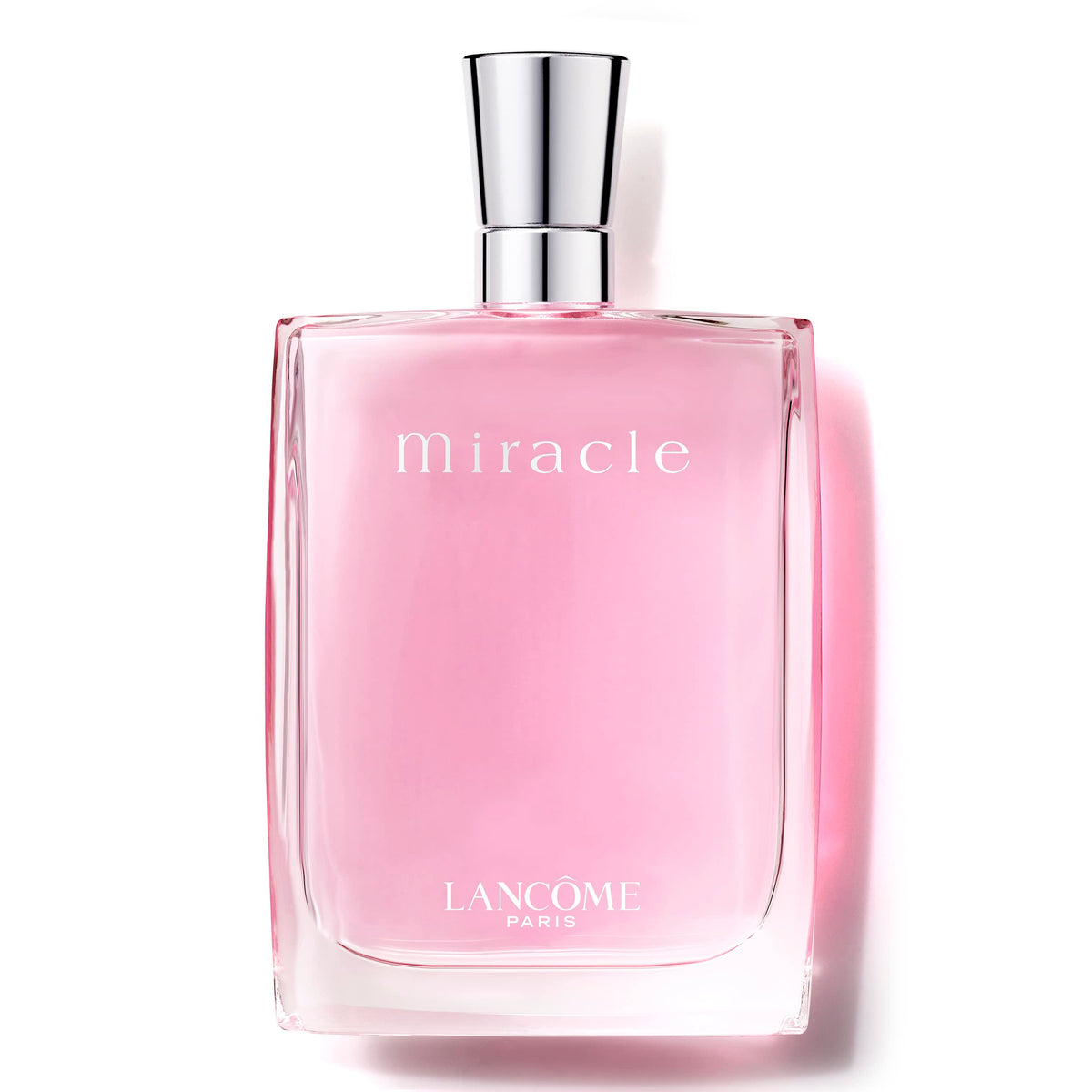 Lancôme Miracle EDP bottle glowing, suggesting a long-lasting floral-spicy fragrance.