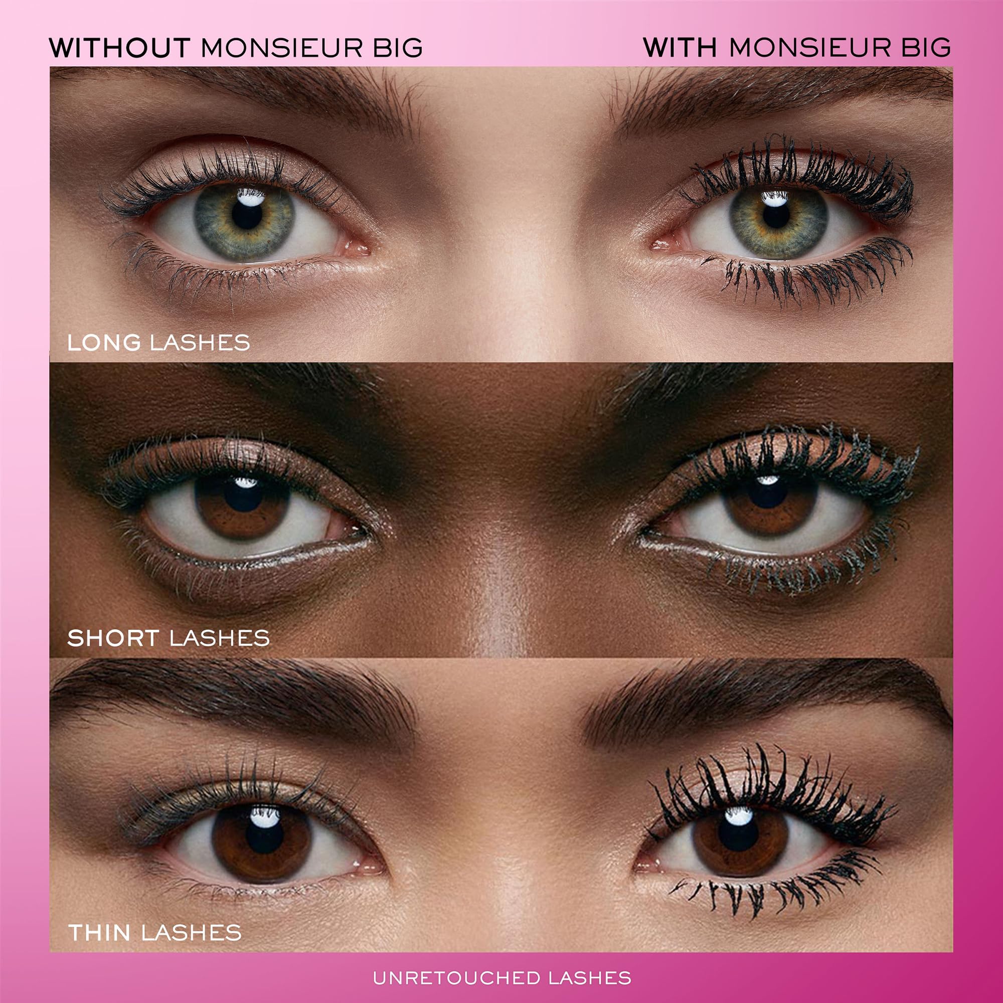Lancôme Monsieur Big Waterproof mascara brush close-up showing buildable length.