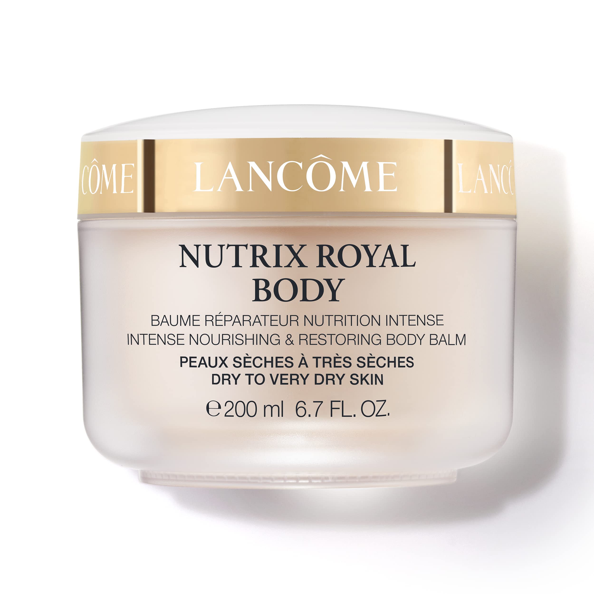 Lancôme Nutrix Royal Body Butter jar close-up highlighting rich hydration for dry skin.