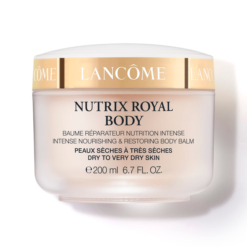 Lancôme Nutrix Royal Body Butter jar close-up highlighting rich hydration for dry skin.