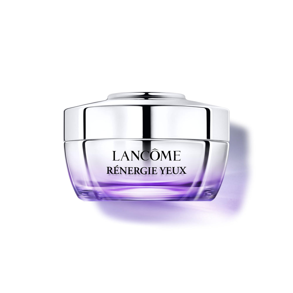 Lancôme Rénergie eye cream jar close-up highlights rich hydration for delicate under-eye skin.