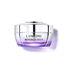 Lancôme Rénergie eye cream jar close-up highlights rich hydration for delicate under-eye skin.