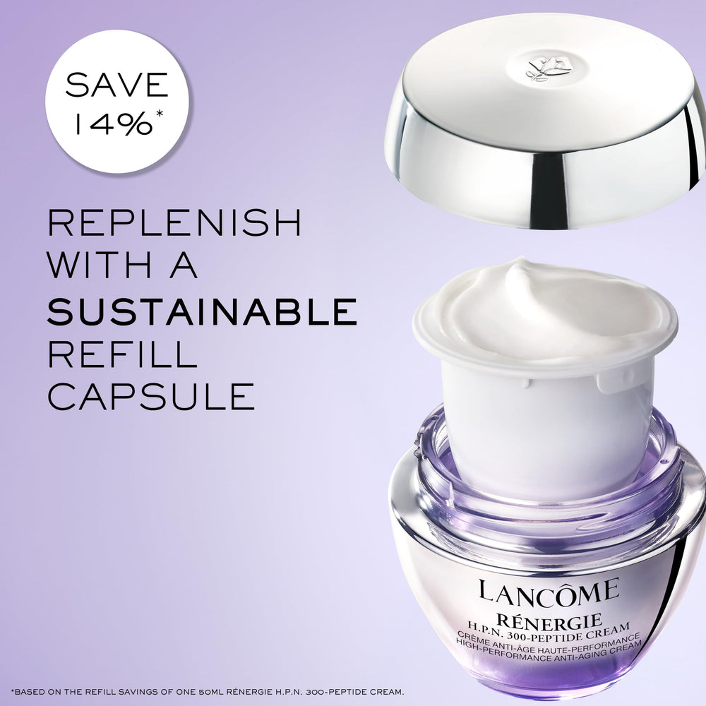 Lancôme Rénergie 300-Peptide cream front view bottle for easy morning routine.