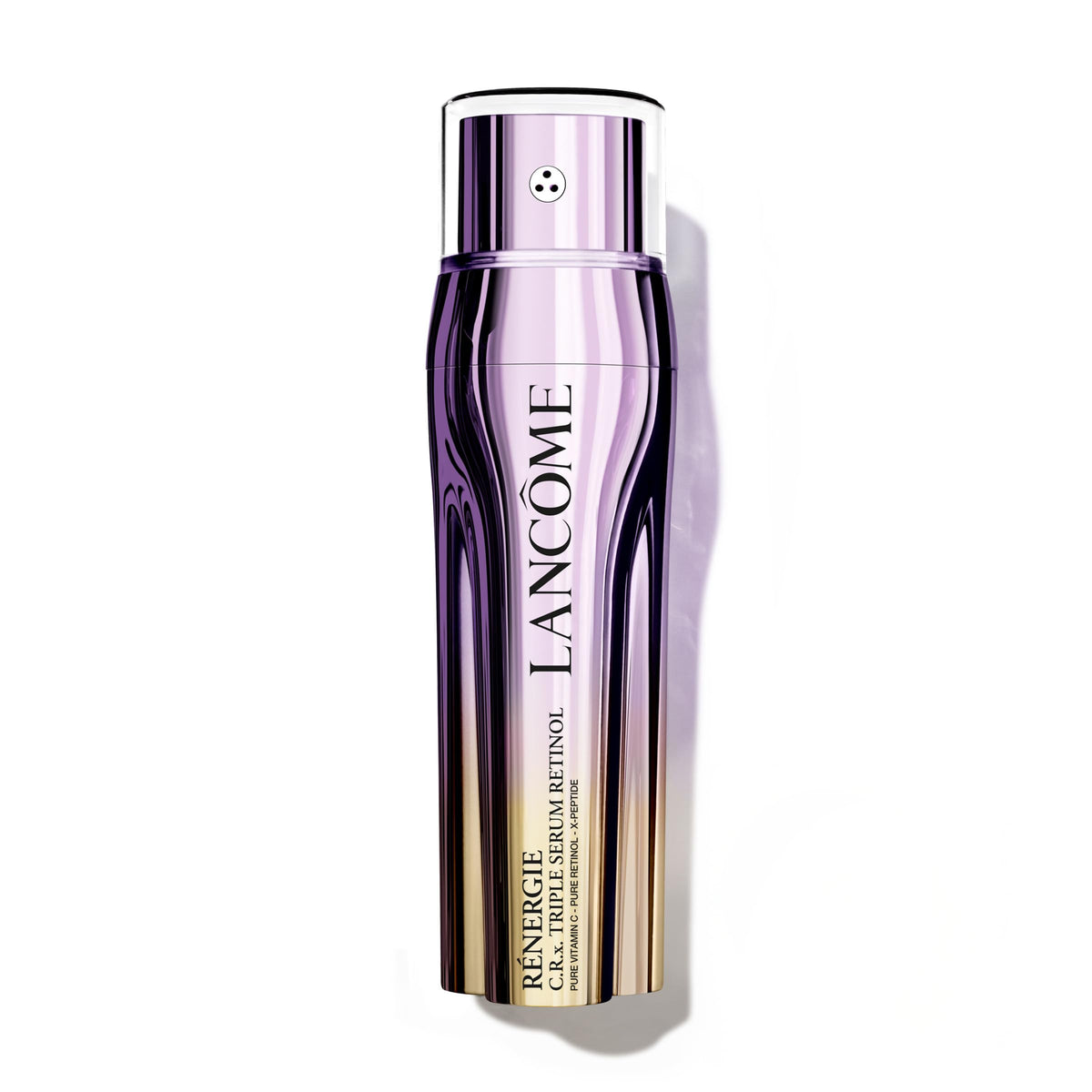 Lancôme Rénergie CRx triple serum bottle promotes renewed skin potential.