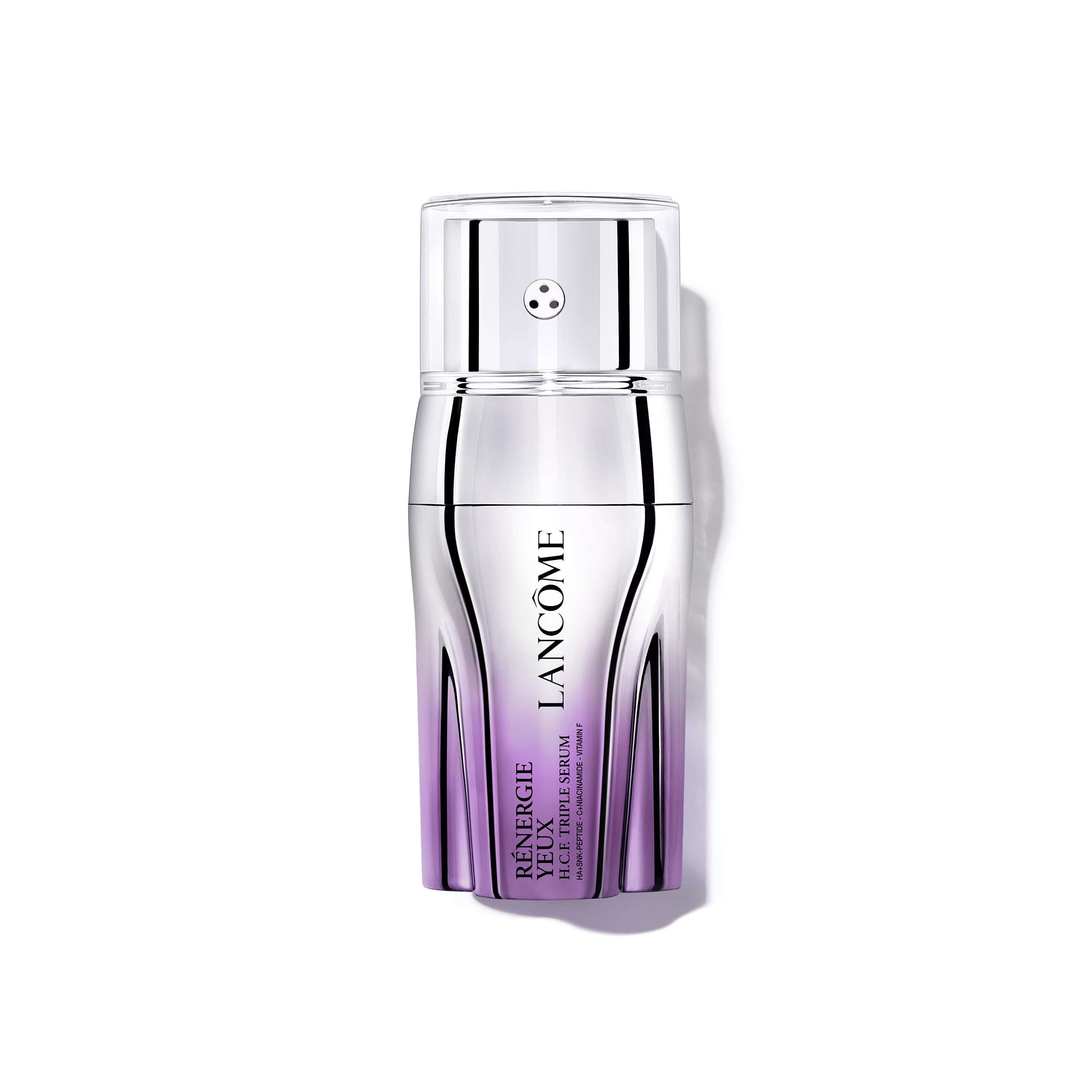 Lancôme Rénergie H.C.F. Triple Serum Eye bottle pump delivering lightweight anti-aging care for lifted eye contour.