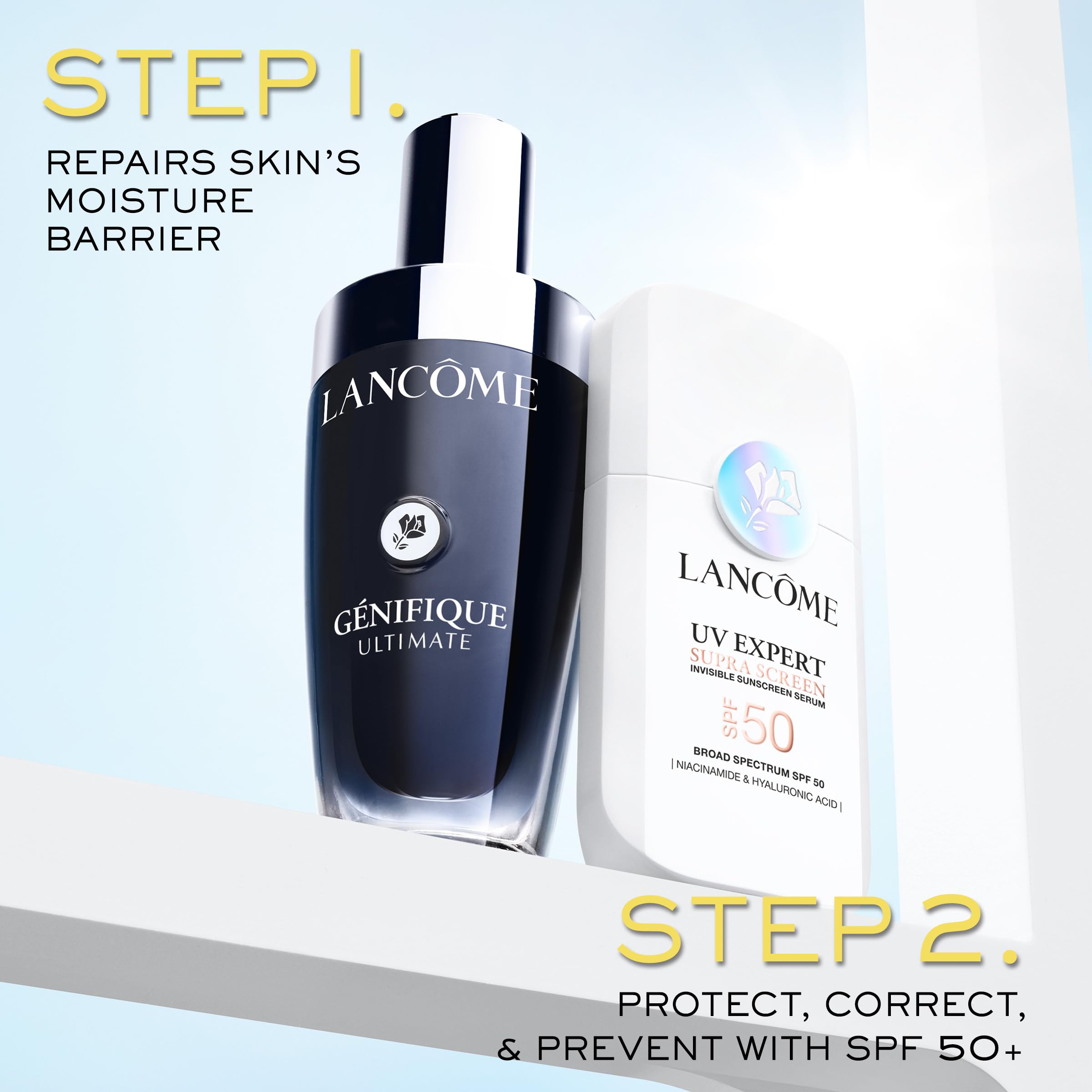 Lancôme Supra Screen SPF50 closeup of active ingredients including niacinamide