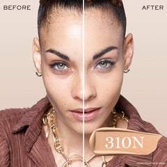 Lancôme Teint Idole 310N swatch showing neutral-peach undertones